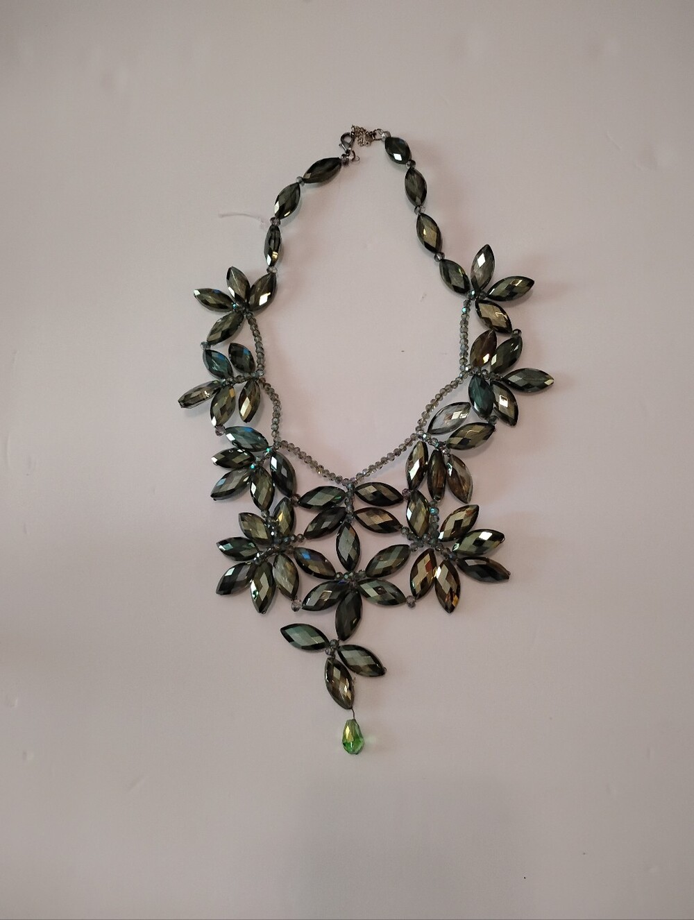 Women's Green Crystal Floral Statement Necklace